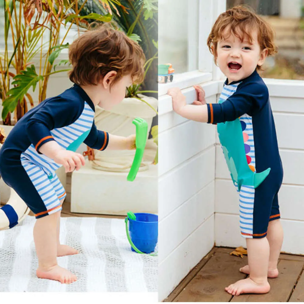 DHgate Baby Boys Shark Print One Piece Swimsuit UV Protective Beach Bathing Suit Baby Kids Maternity