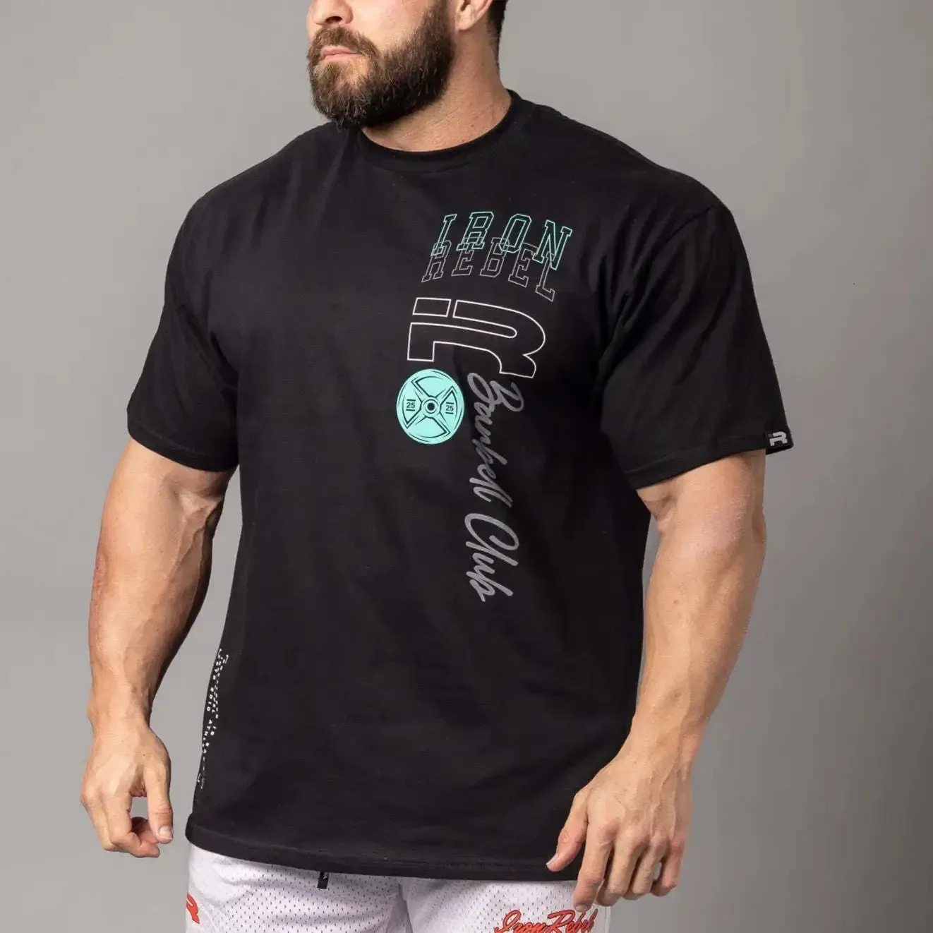 Custom Men's O-Neck Curved Hem Gym Tee Top Plain Short Sleeves Workout T Shirt Muscle Gym T Shirt Sports Workout Gym Top - Foto 6