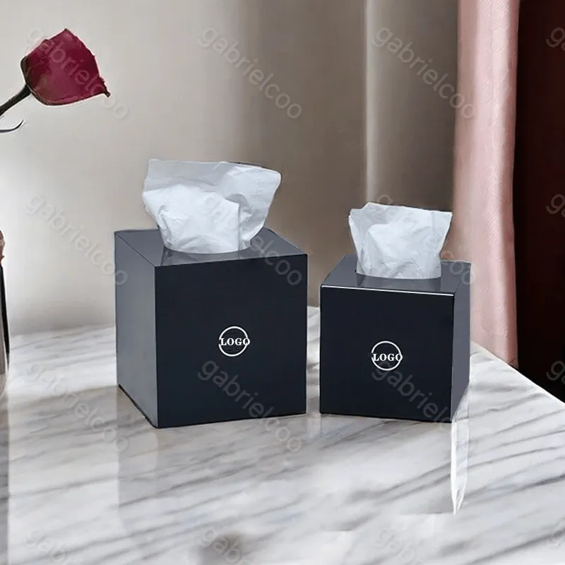 Designer Black Acrylic Tissue Box Classic Letter Logo Printed