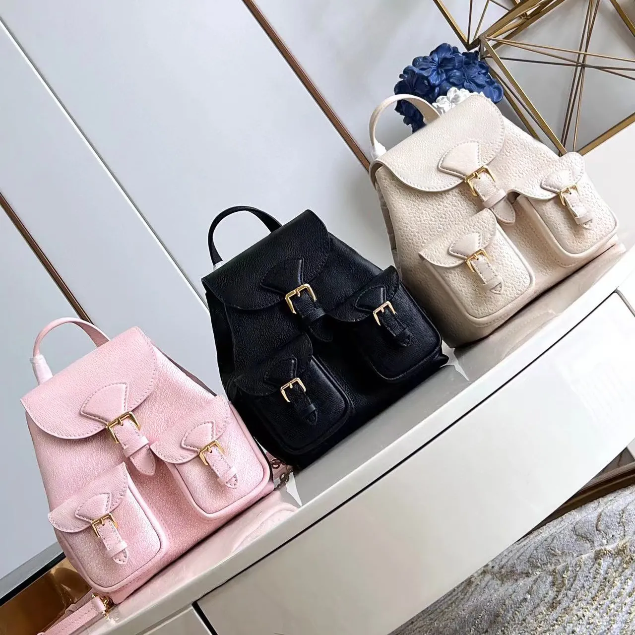 Small Designer Rucksack 10A Designer Small Backpack For Women Genuine Leather Embossed Double ...