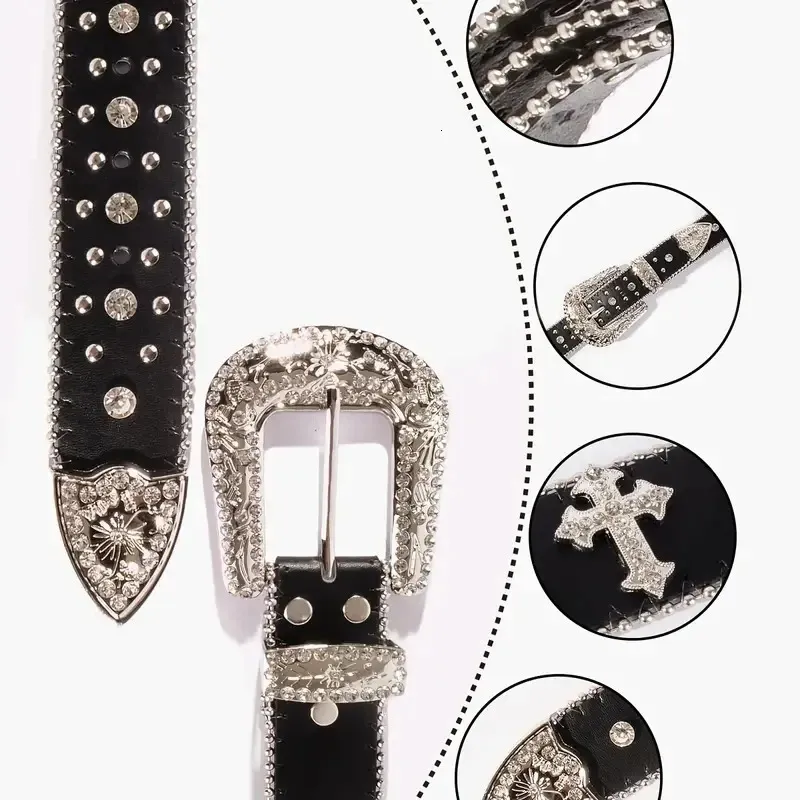 Black Faux Leather Belt with Golden Rhinestone Buckle Narrow  display picture 1