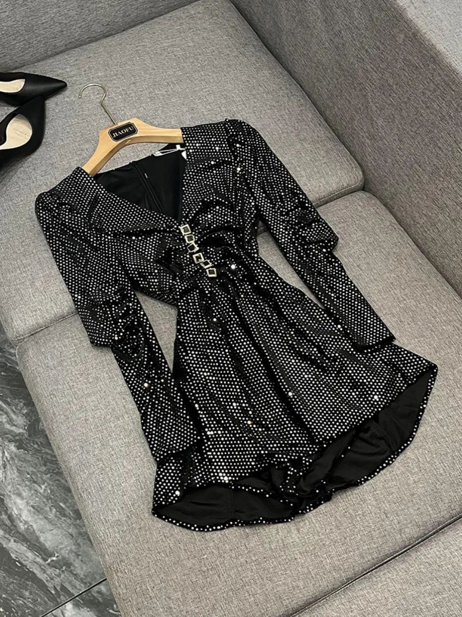 Casual Celebrities Solid Sequins Sequined O Neck Long Sleeve Two Pieces Casual Celebrities Solid Sequins Sequined O Neck Long Sleeve Two Pieces