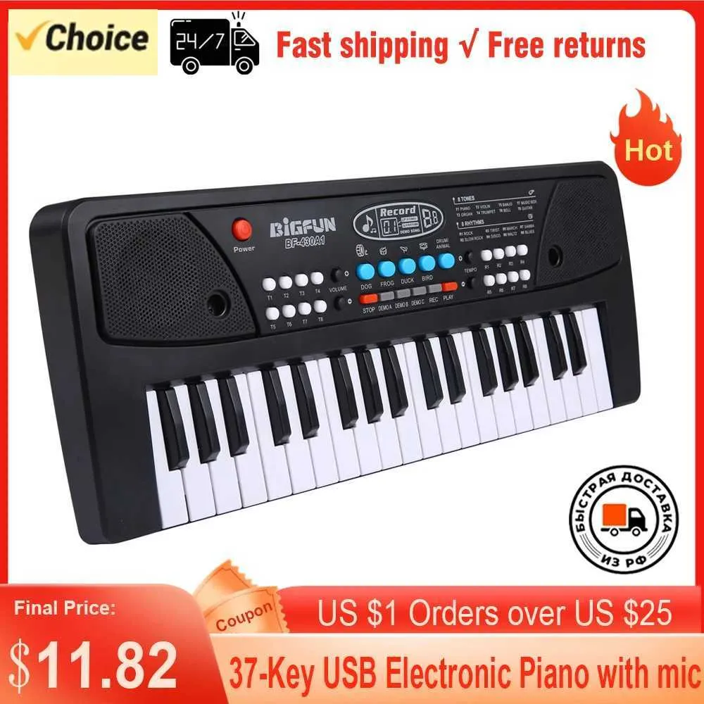 DHgate BIGFUN Electric Piano Keyboard for Kids 37 Key Childrens Electronic Organ with Microphone and USB Toys Gifts