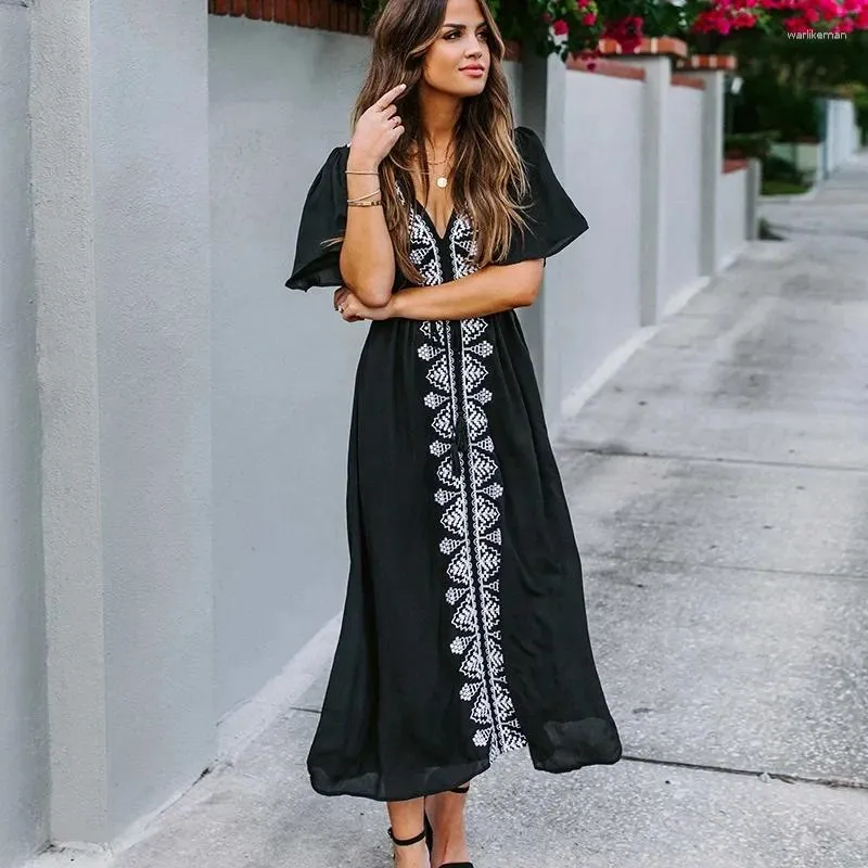 Bohemian Black Maxi Dress: Rayon Beach Holiday Cover-Up from