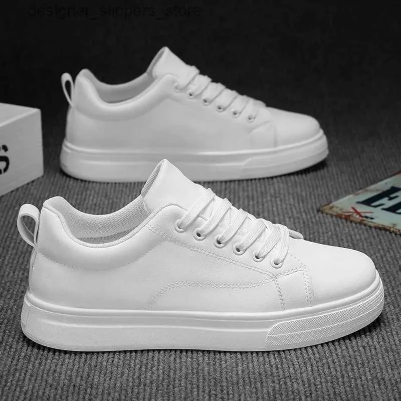 Casual Men s White Sneakers Classic Solid Color Vulcanized PU Leather Shoes 2024 New