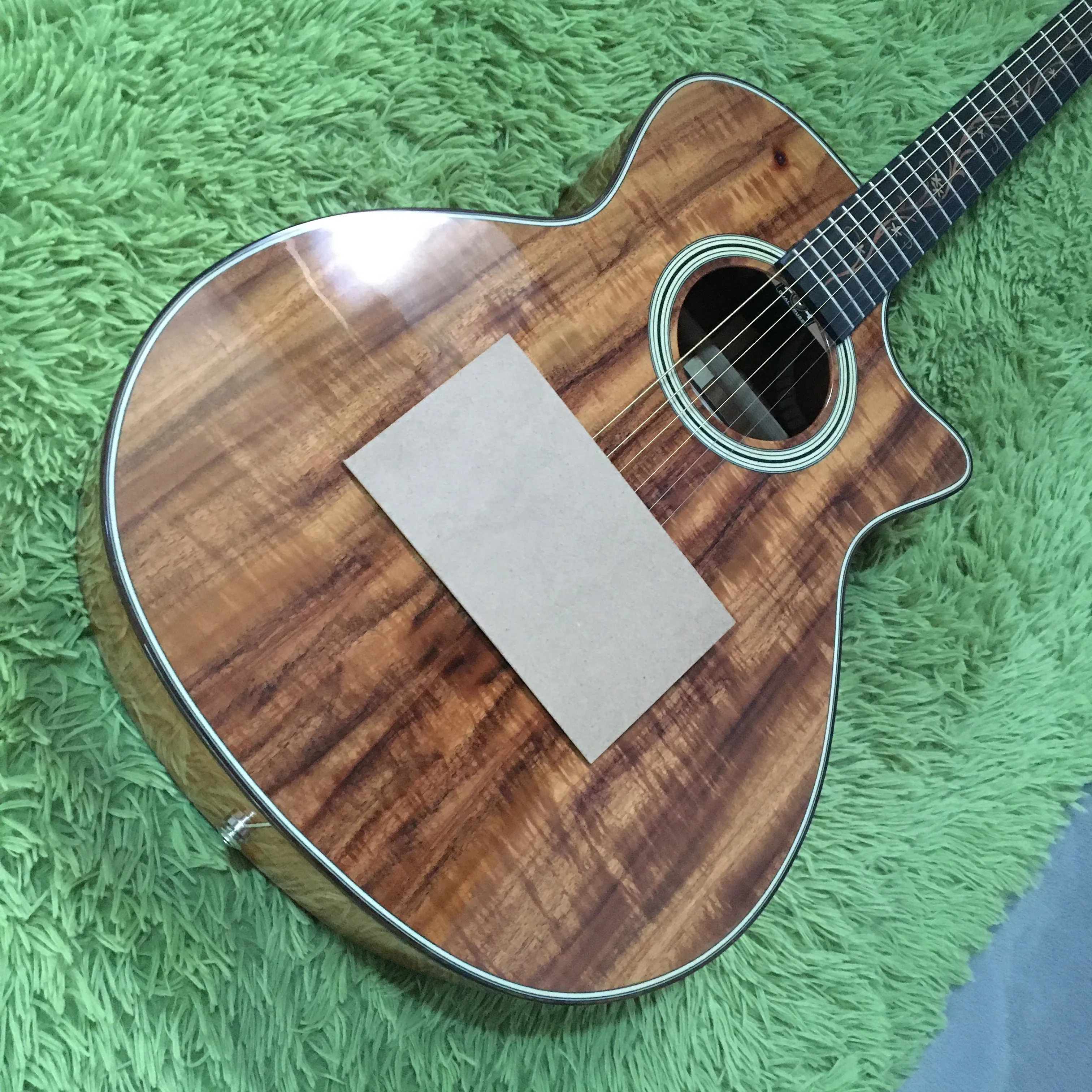 K24 Acoustic Guitar Koa Plywood Ebony Fretboard Floral Inlay Travel Ready with Gig Bag