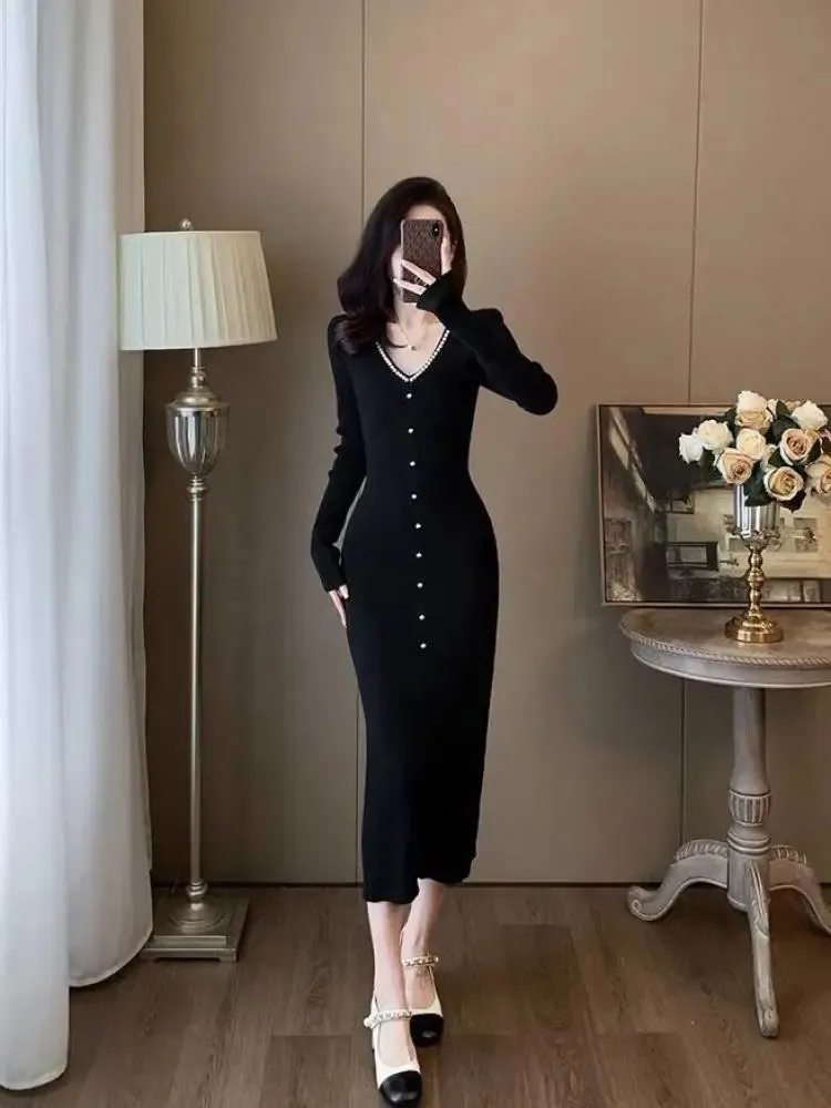 wrapped black pearl dress MOTF PREMIUM FAUX PEARL DETAIL CONTRAST BOW WRAP SPLIT THIGH MIDI DRESS