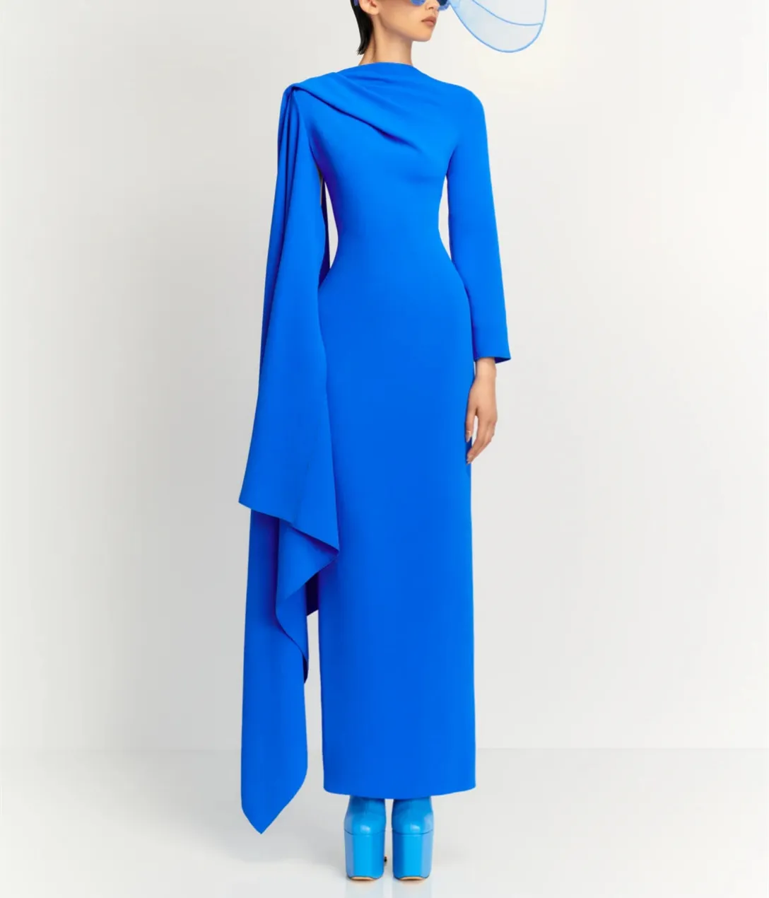 blue dress for baby girl Royal blue crêpe dress with chain mail on the sleeves main image 1