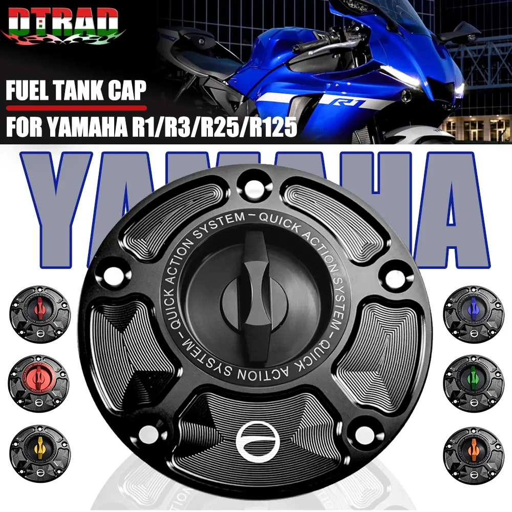 Motorcycle Fuel Tank Cap for Yamaha R1 R1M R3 R6 YZF R15 V3 R25 R125 750 FZ6 FZ8 FZR FZS 600 FAZER Accessories Gas Tank Cover CNC Aluminum Black