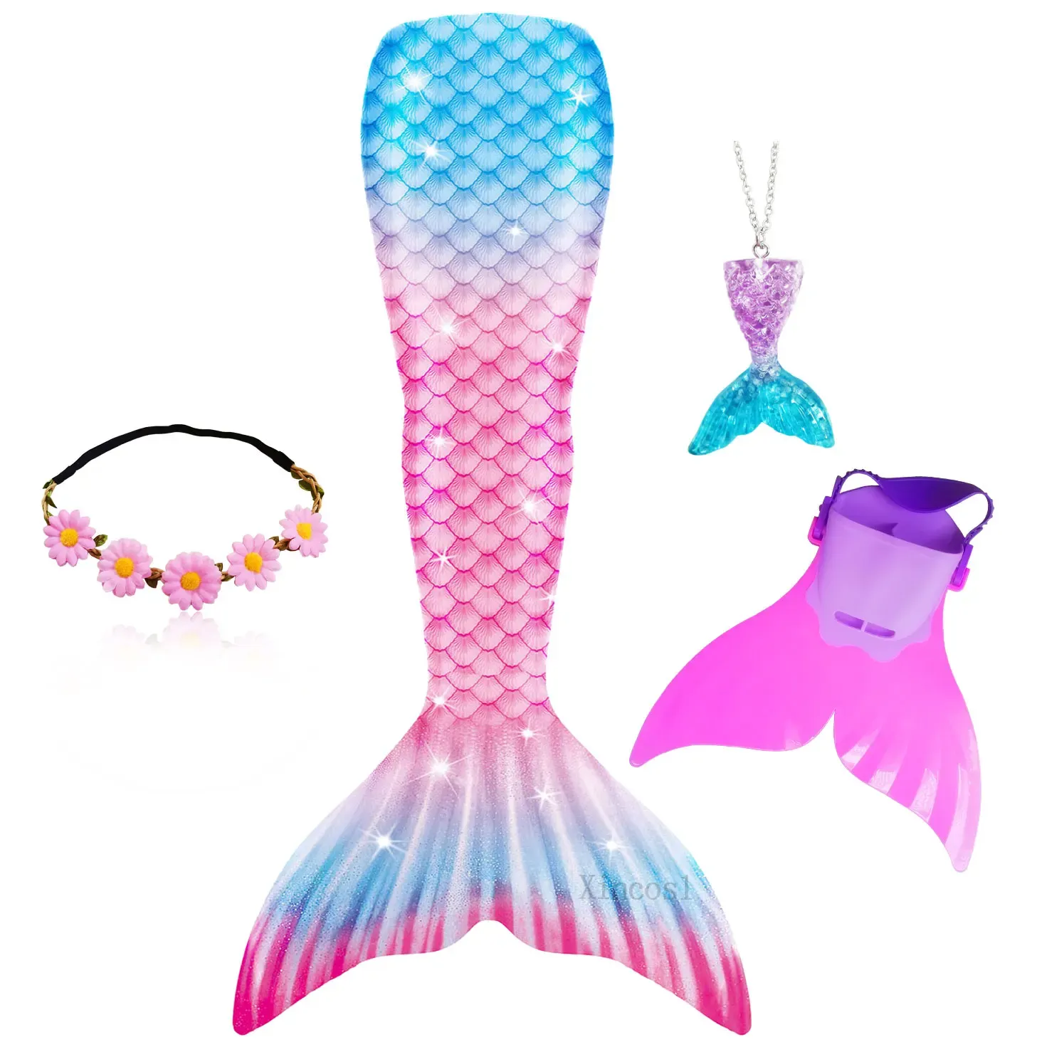 knee length dresses for ladies Floatmini Ruffle Top Aqua Iridescent Scales Mermaid Tail Skirt Girls Bathing Suit 4 T main image 0