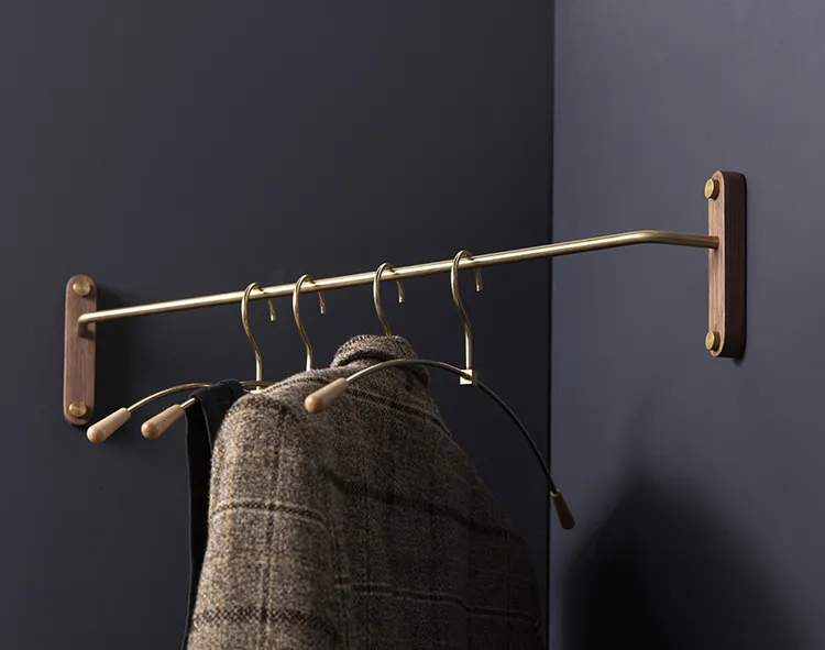 木製ラック・ウッドラック Wooden Brass Hanger Rack part 1 Wood and Brass Wall Mounted Clothes Hanger Rack with 44CM Brass