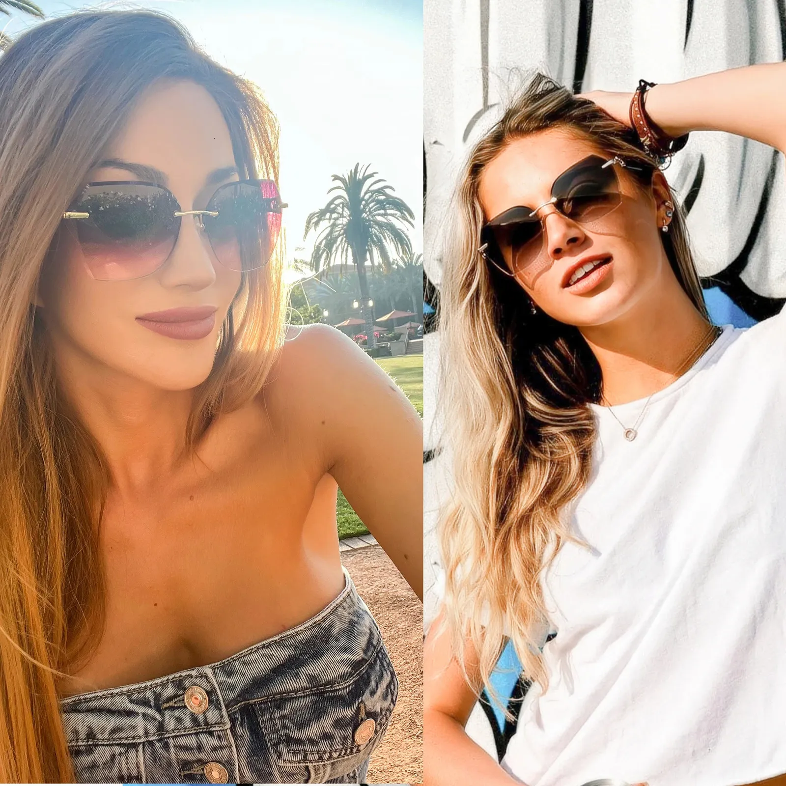 TOP CUT GRADIENT SUNGLASSES Trendy Rectangle Brown Fade Polarized Sunglasses with Amber  main image 2