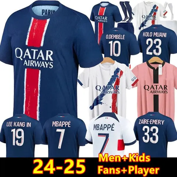 24 25 Maillot Mbappe Soccer Jerseys Kid Kit 23/24 Player Version Training Pre Match 2024 2025 Maglia Paris Home Football Shirt Hakimi Fabian Vititinha O Dembele