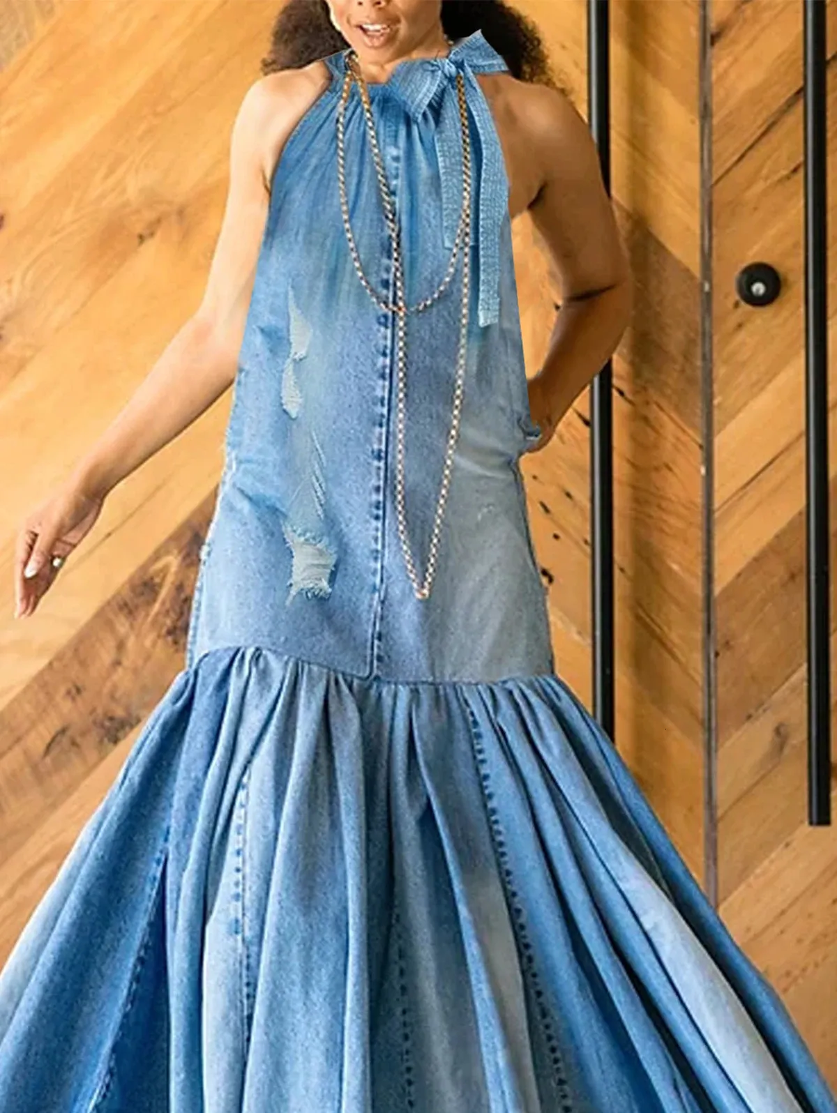white christmas dresses The Bella Lavish Mermaid Dress (Denim) – Thee Boutique Shop main image 0