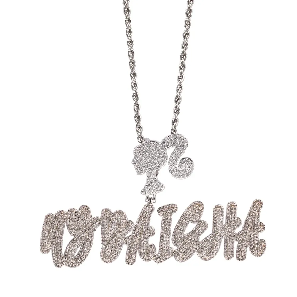 Save Big on Bulk Custom Iced Out Name Pendant Custom Iced Out Name Pendant  DIY Brush Letter Hip Hop Necklace, Personalized Icy Girl Jewelry Gift