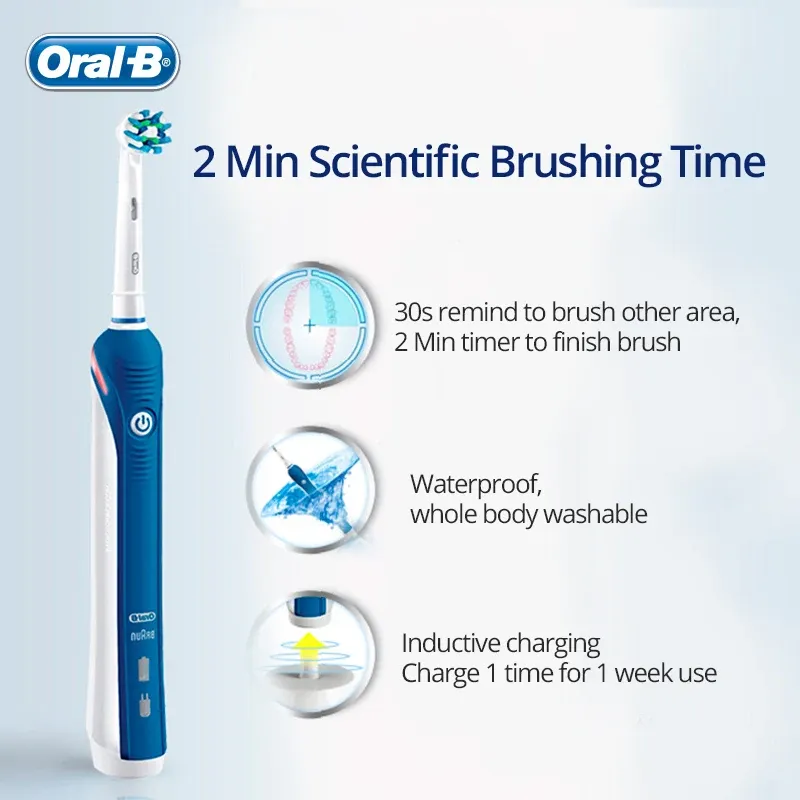 Oral B Pro 4000 Elektrische wiederaufladbare Zahnbursten Ultraschall 3D Smart Teeth Whitening Pinsel fur die Entfernung von Flecken von Erwachsenen