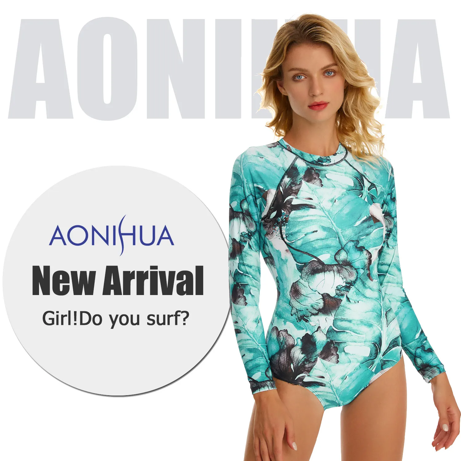 Rash Guard One Piece Swimsuit With Long Sleeves, Ruched Zip Back, And ...