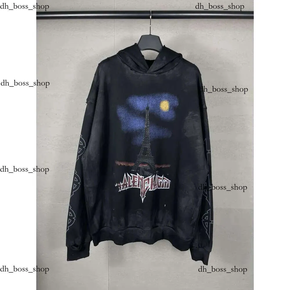Balenciaga Casual Oversized Grey Hoodie With HEPF Hood High Long Version Unisex Adhesive Loose Tape Paper Sleeves Letter Printing Paris Unitex From Dh boss shop 3.3 DHgate.Com