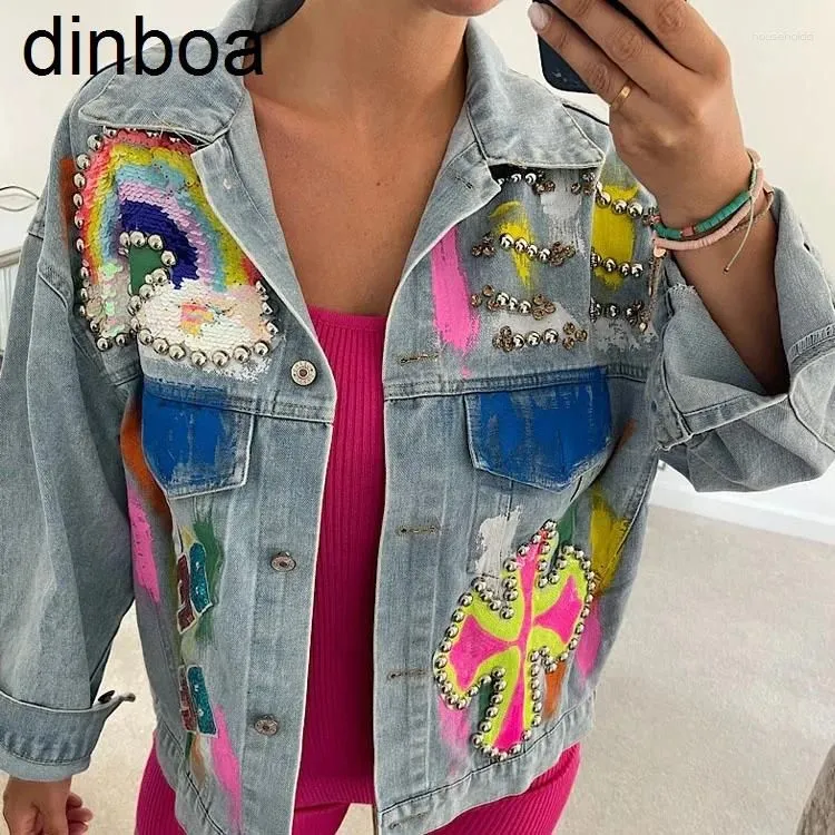 Women's Oversized Denim Jacket with Rainbow Sequins Graffiti Design, High  Street Fashion Jean Jacket Outfit