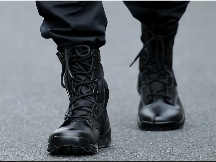 Lightweight Black Tactical Military Boots Men Lace-Up Canvas  display picture 1