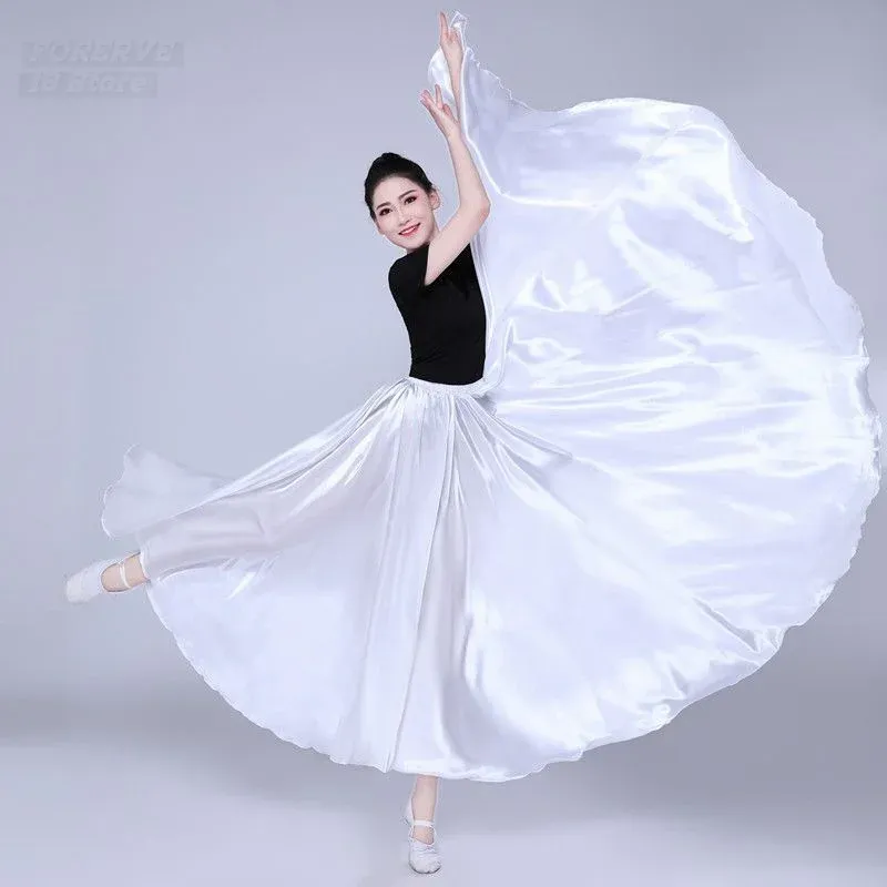 Femmes gitanes longues jupes danseur couleur solide violet dance satin satin yi et ouighour tibetan de danse performance costumes