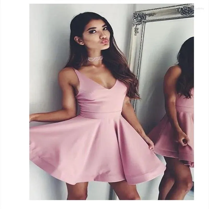 open lace back dress Sweetheart Neck Short Pink Prom Dresses Satin Homecoming Dresses US16 / As Picture main image 1