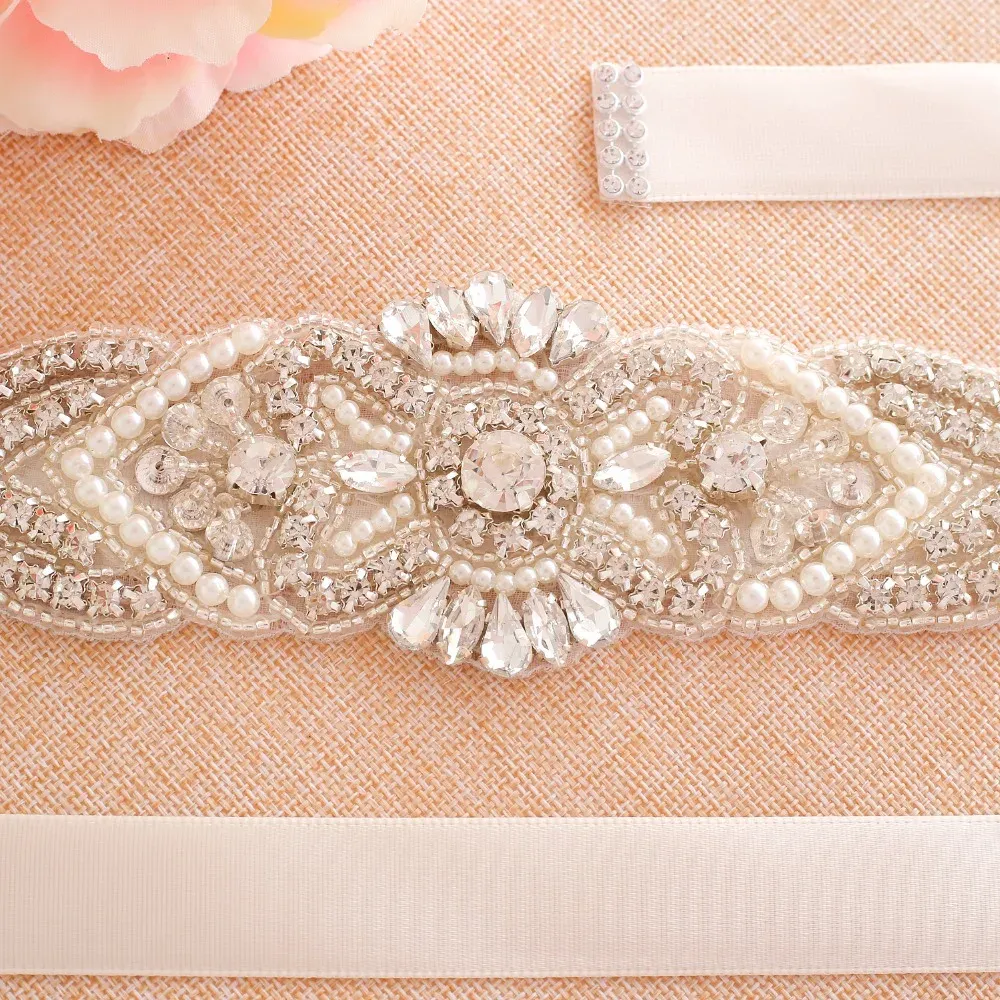 Hand Beaded Silver Rhinestone Bridal Sash With Crystal Pearls Perfect For Wedding Dress Accessories By SESTHFAR From Ddmycrazy 10.8 DHgate.Com