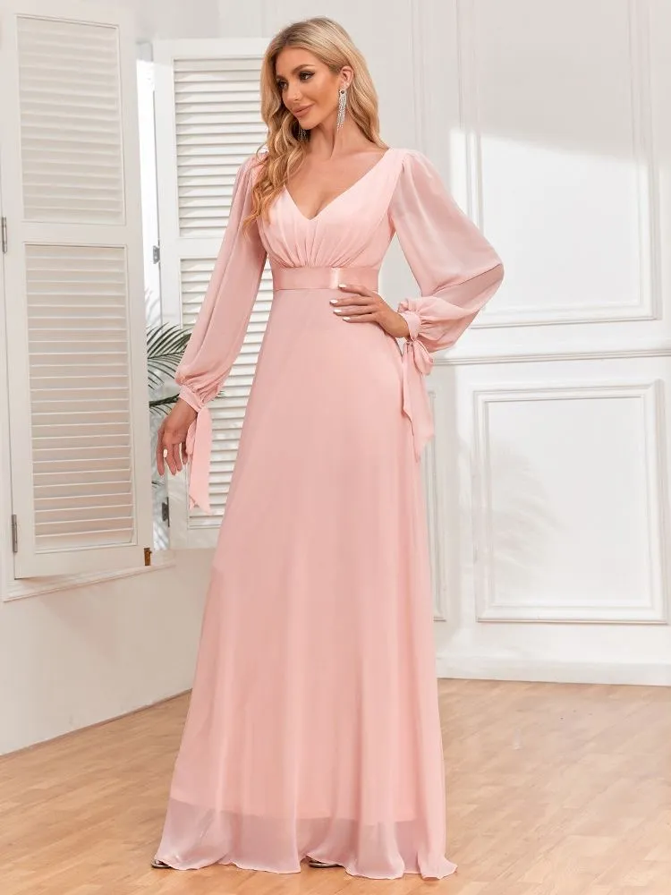 chinese dress ladies Light Pink Long Sleeves Maxi Dress  shopaleena