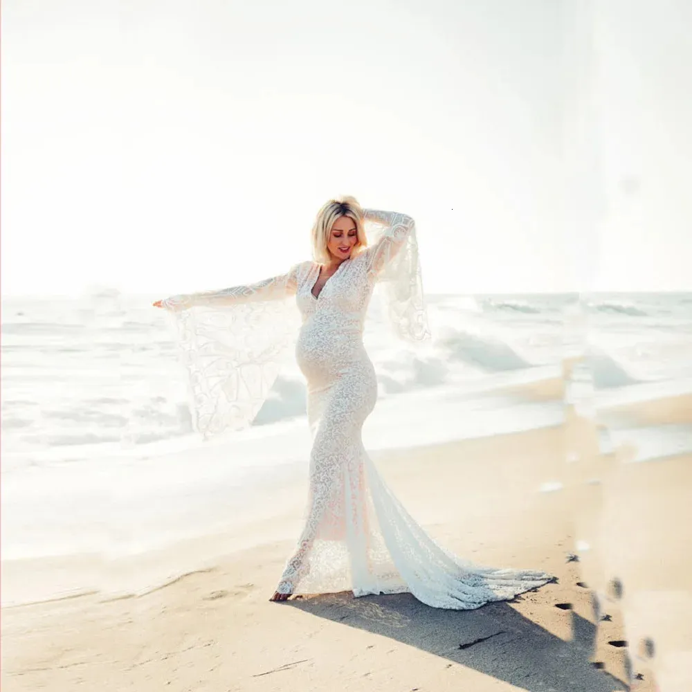 V neck lace maternity dress store