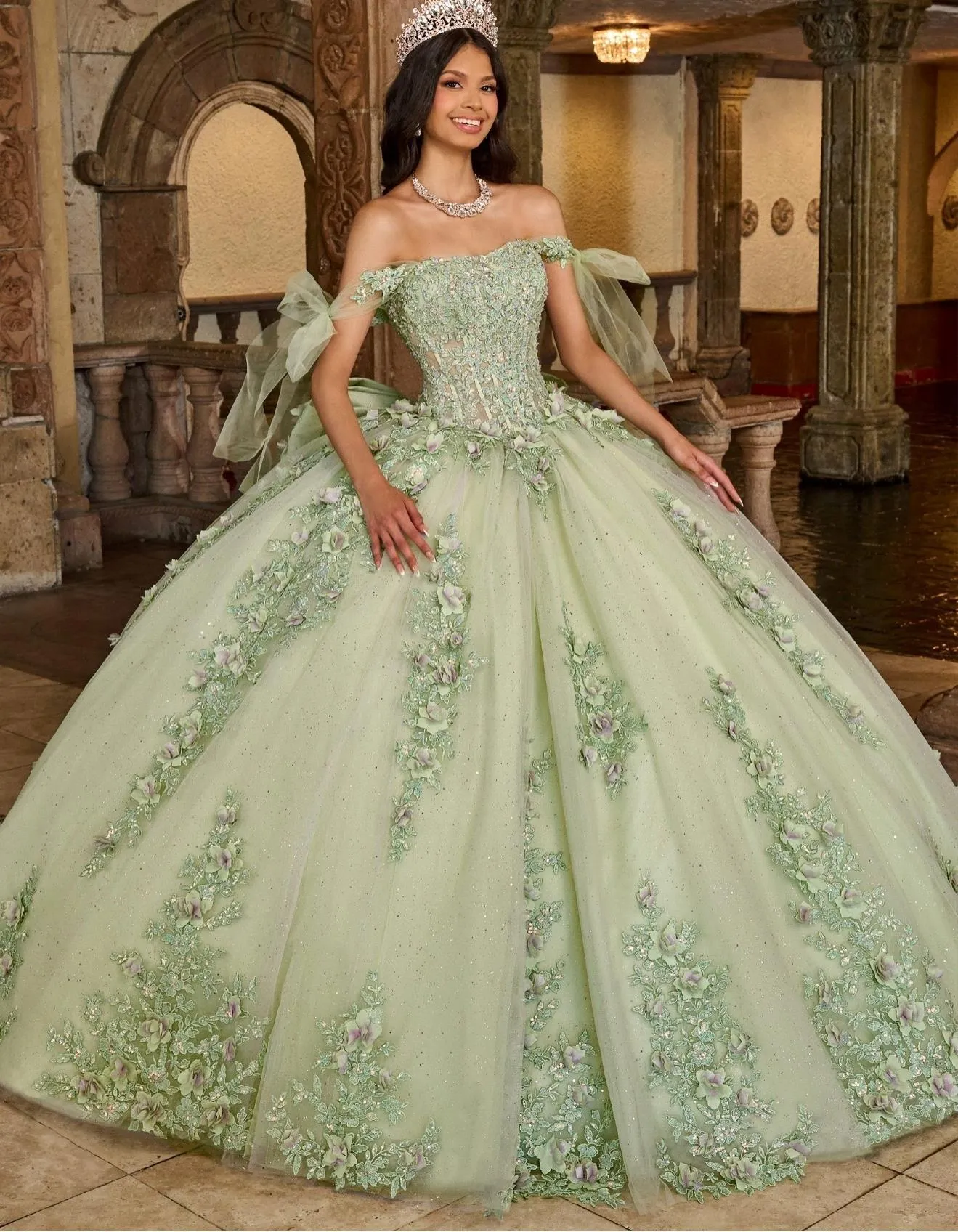 Sage Green Dress Quince: Elegant Off Shoulder Ball Gown With Lace