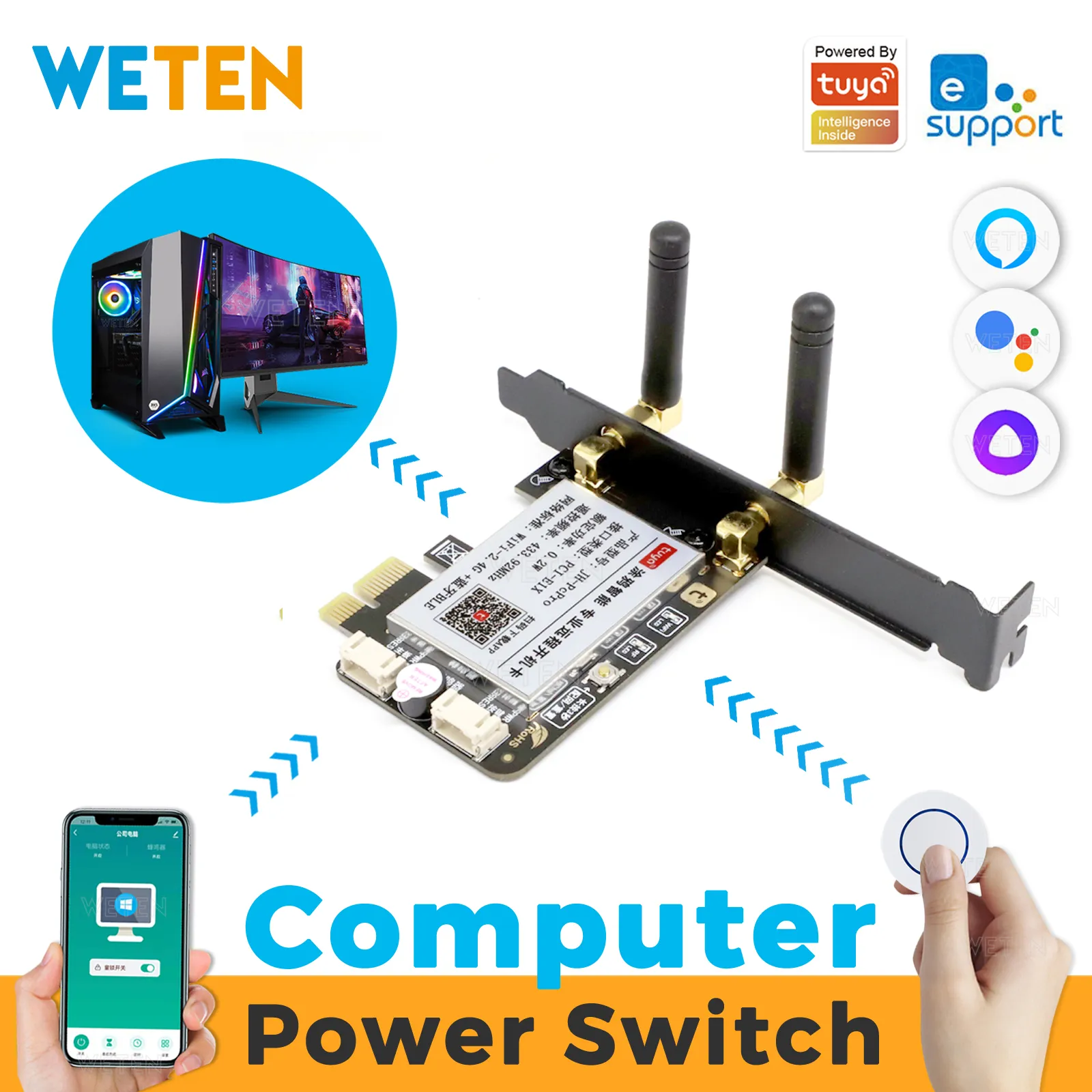 Save Big on Bulk Tuya Switch Wifi WiFi Smart Power Reset Switch PCIe Card  For PC Desktop Remote Control Via App, Alexa Google Home Easy PC Reboot 