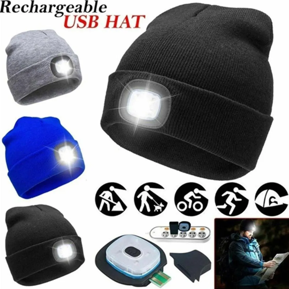 Led light hat with usb charging outlet