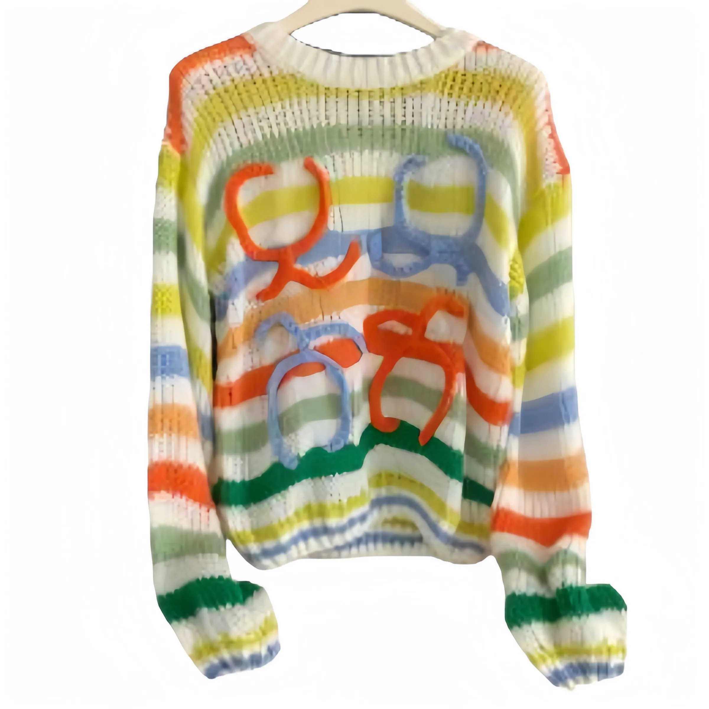 Sweaters gebreide lange sleev mohair vintage trui vrouw winter crewneck wol regenboog streep gebreide pullover design kleding 4u