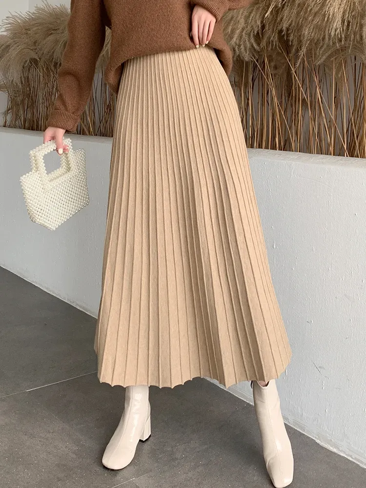 Knitted Maxi Skirt: Warm, High Waist A-Line Skirt for Shop Now!