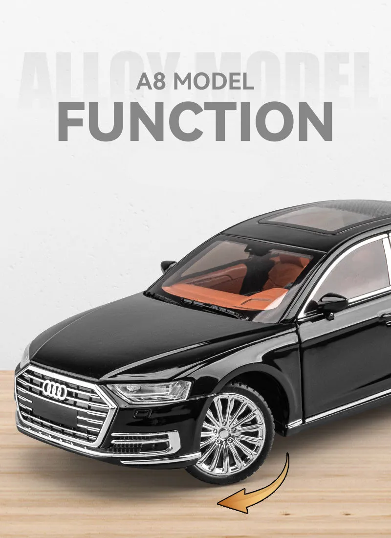 1:24 Audi A8 Alloy Model Car with Sound, Light, and Pull