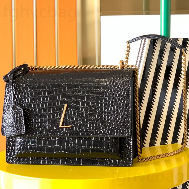 2024 Genuine Leather Crossbody Bags for Women Luxury Designer Medium Sized Handbag with Chain Shoulder Strap