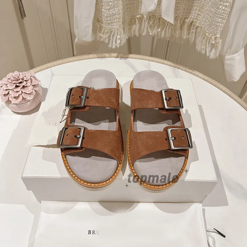 DHgate Textured Suede Leather Double Buckle Flip Flops Soft Comfy Summer Sandals for Men and Women with Box Shoes Accessories