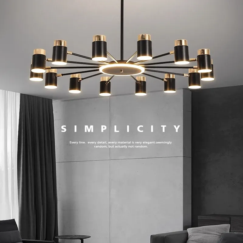 Modern Black LED Chandelier for Living Room Dining Room Simple Gold Design Ceiling Pendant Lights