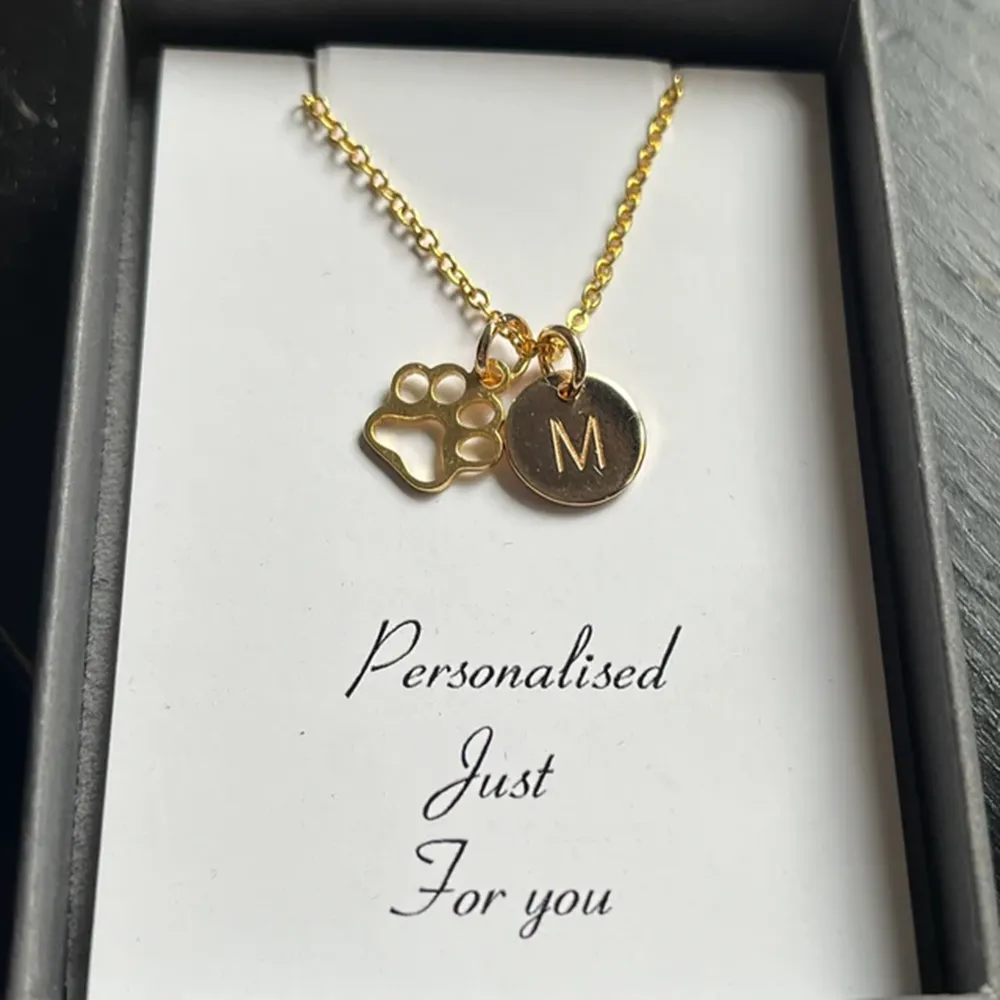 Paw Print Necklace Initial Dog Paw Dog Lover Gift Personalised Gifts Dog Loss Gift Charm Necklace Custom Gift Gift for He