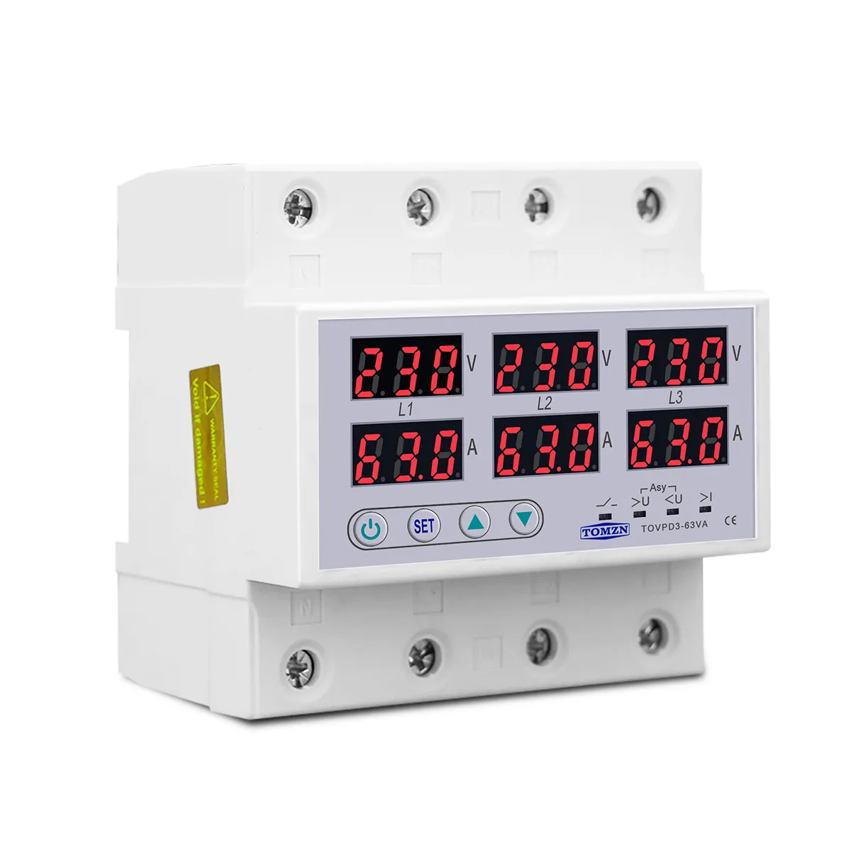 Three Phase Current Monitor Din Rail 3 Phase Voltage Monitor Relay 3P+N Voltmeter Ammeter ...