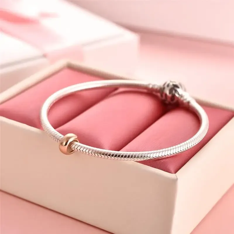 Rose Gold Rubber Charm Stopper Beads - 2pcs 925 Sterling Silver Spacers For Pandora & Charm Bracelets