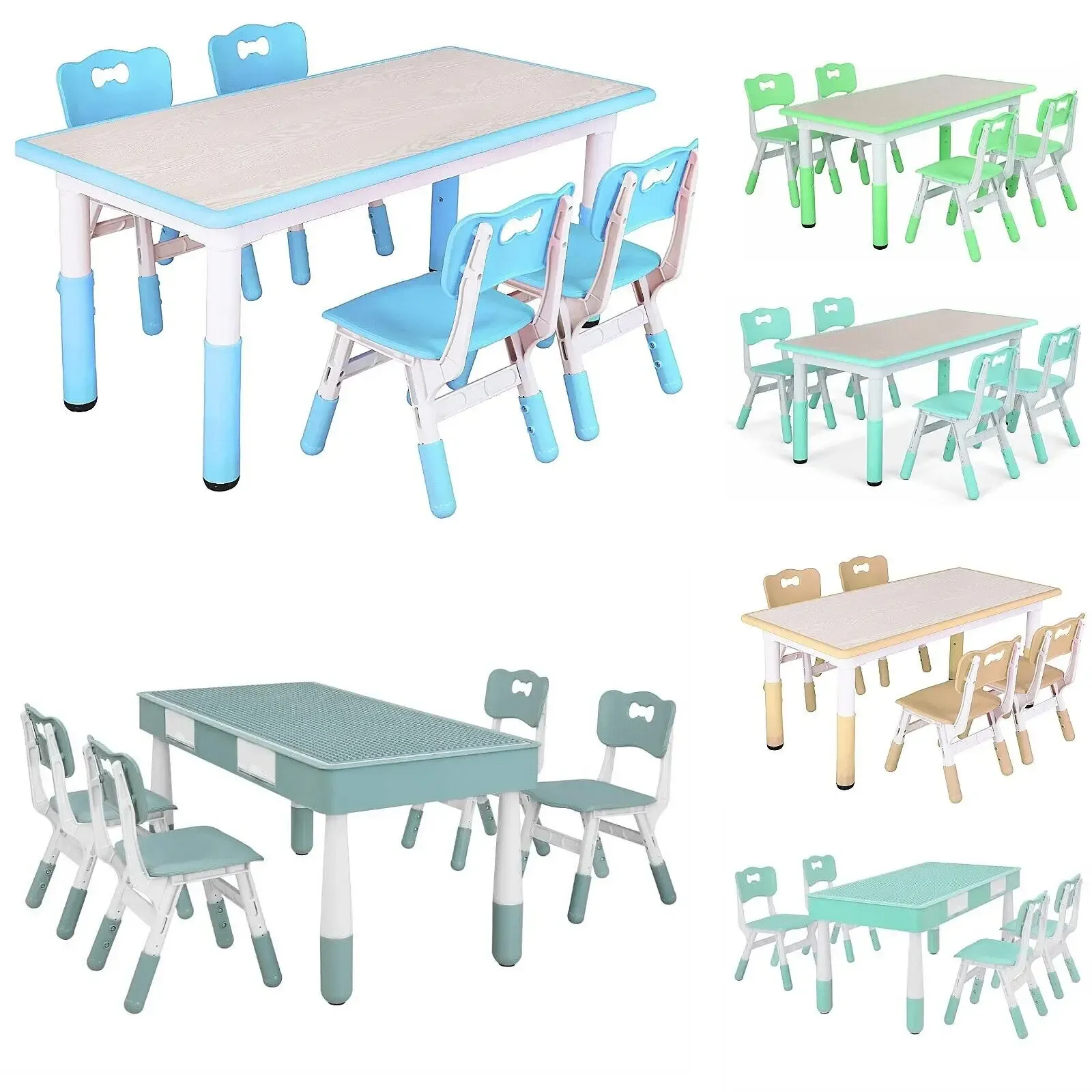 Kids Table And 2 Chairs Set, Adjustable Height Toddler Table And Chair With Graffiti Tabletop, Multi-Activity Play & Study Desk For Ages