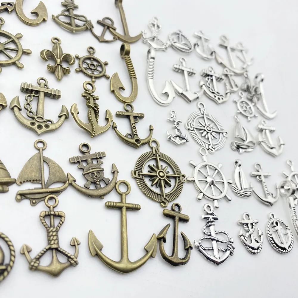 Mixed Anchor Rudder Charms For DIY Jewelry Making: Durable Metal