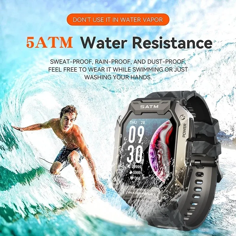 Military Smartwatch 5ATM Waterproof Bluetooth Sports Watch for Outdoor Men in 2024