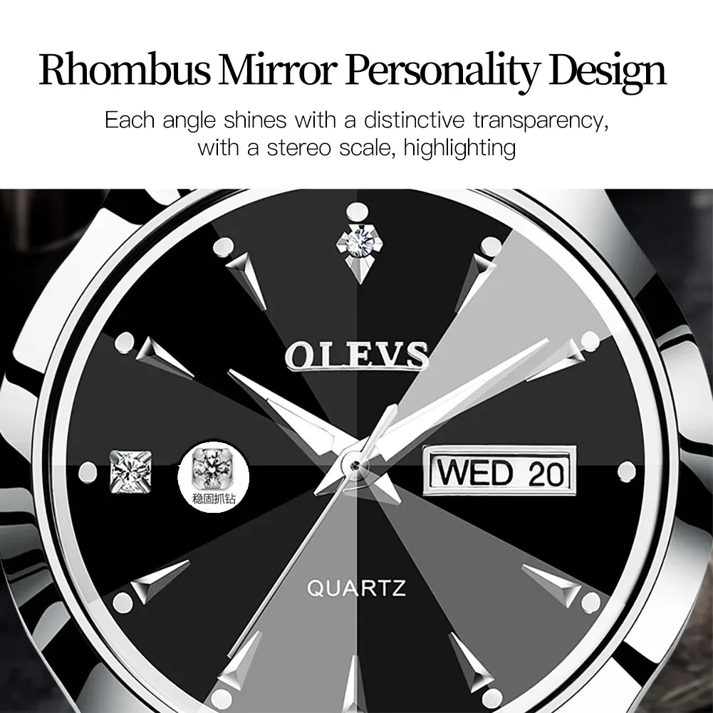 OLEVSQuartz Watch for Women Luxury Rhombus Mirror Diamond Tungsten Steel S5a375d1049a7465ba0cb365e77cde  main image 3
