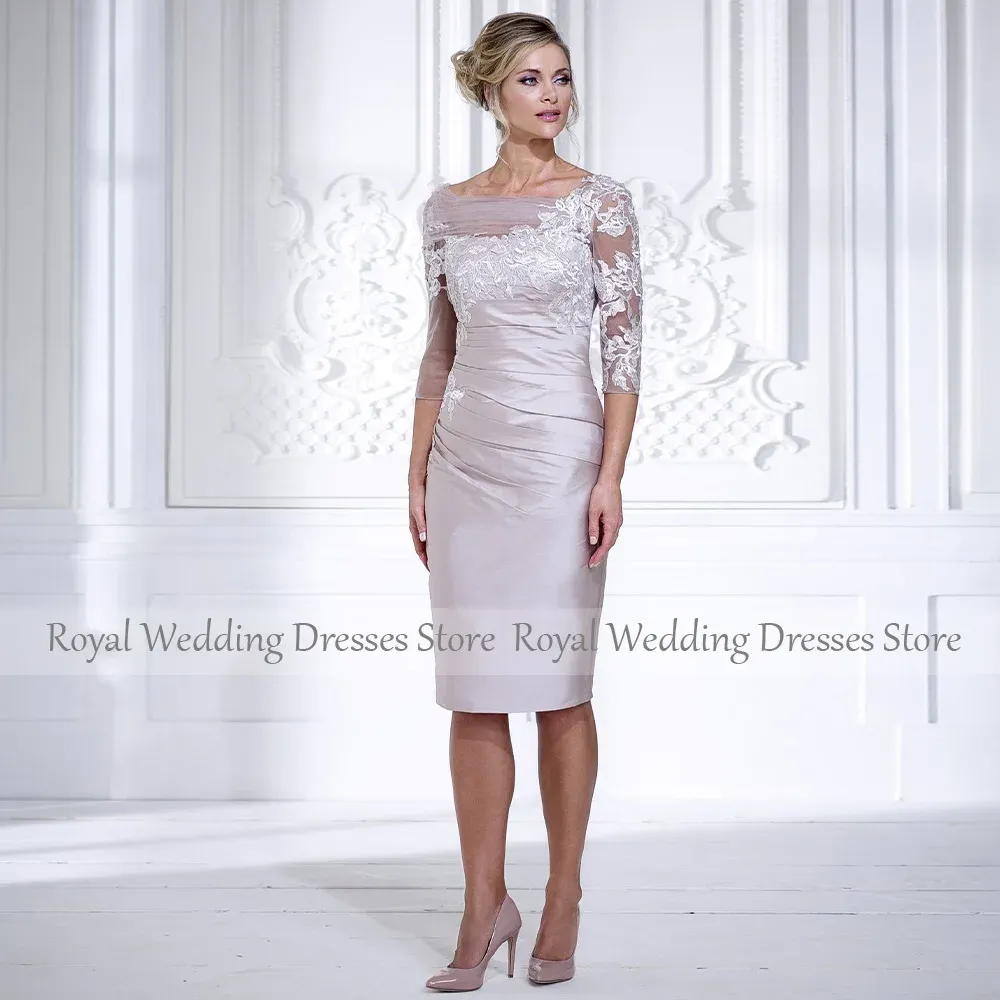 silver mother of the bride dresses knee length Silver Mother of The Bride Dress 2026 Chic Women's Scoop Neck Lace Appliques Tea-Length Wedding Guest Dresses Bridal's Mother Gown Silver, As Pic