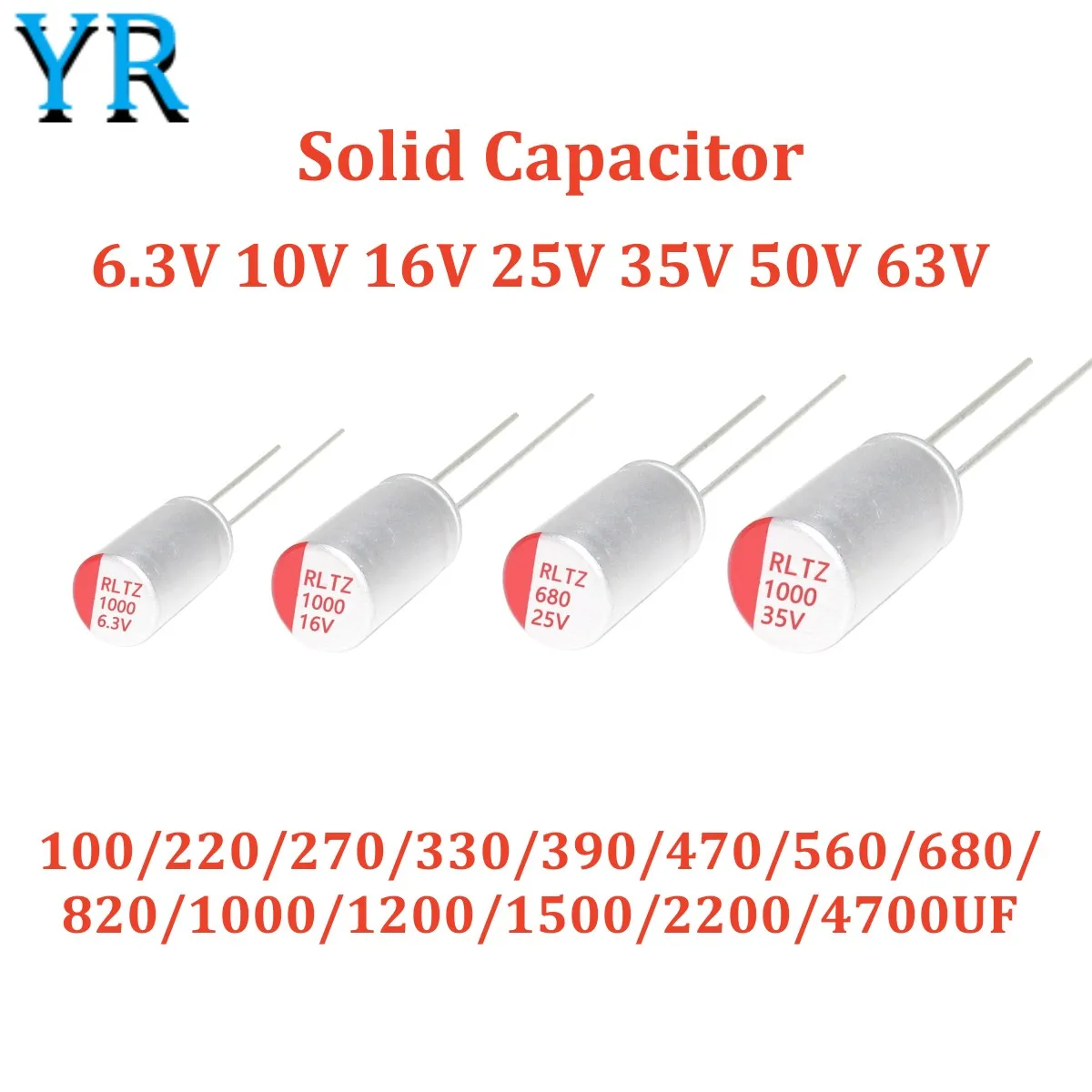 Condensador De Aluminio De 6,3 V, 10V, 16V, 25V, 35V, 50V, 63V, 100V