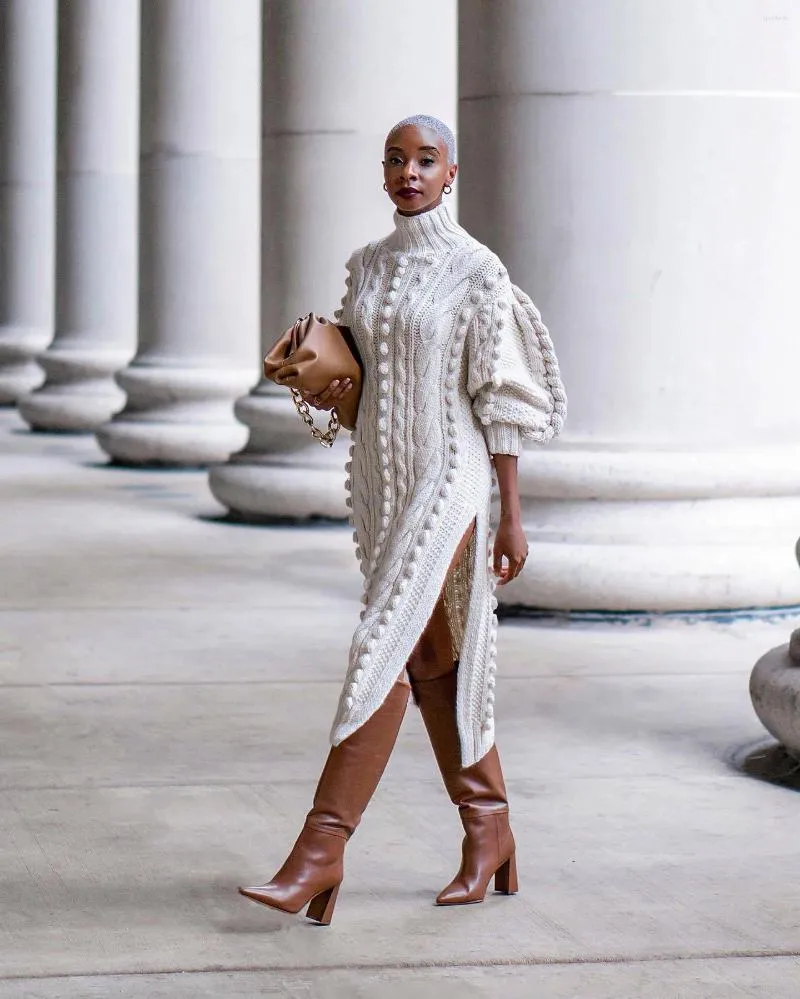 Cable Knit Sweater Dress for Women Mid-Calf Turtleneck Flutter Sleeve  Polyester Winter Dress D62-FH65 from Dhgate Basic & Casual Dresses - price  43.39