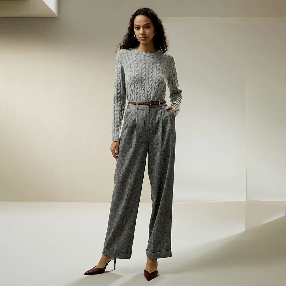 LILYSILK Wool Pants for Women 2024 Fall Glen Check Plaid Wide Leg