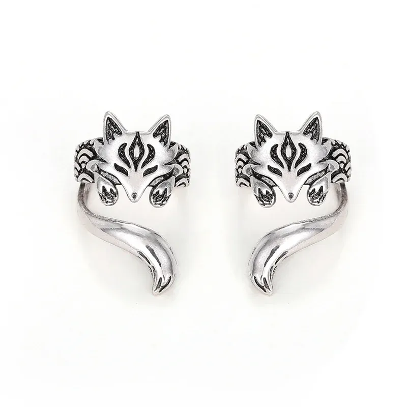 Vintage Silver Fox Ear Cuff Earrings - Unique Clip-On